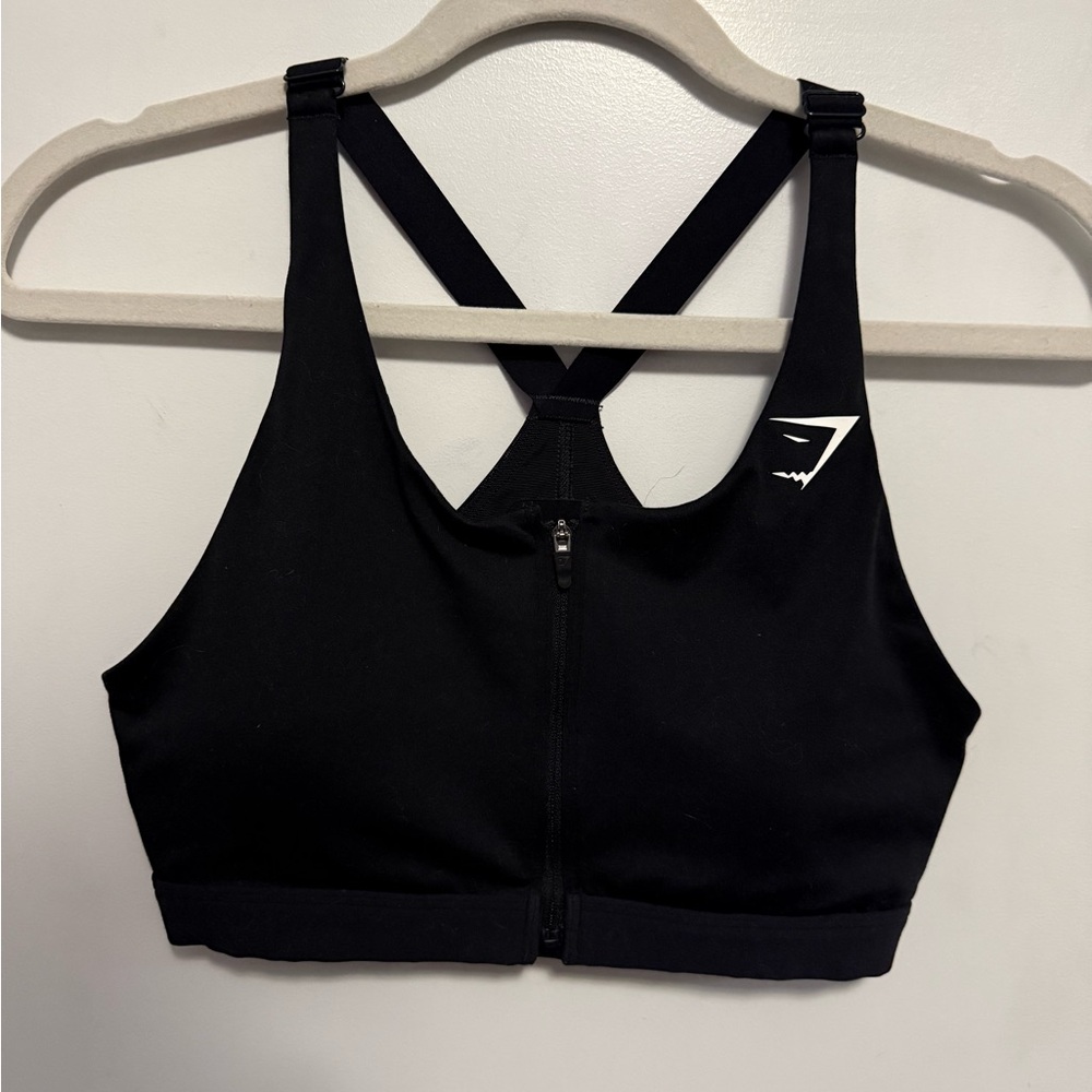 Gymshark Black Zip Front Sports Bra, Size M